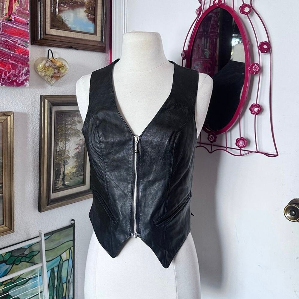 mona mode genuine leather vest black